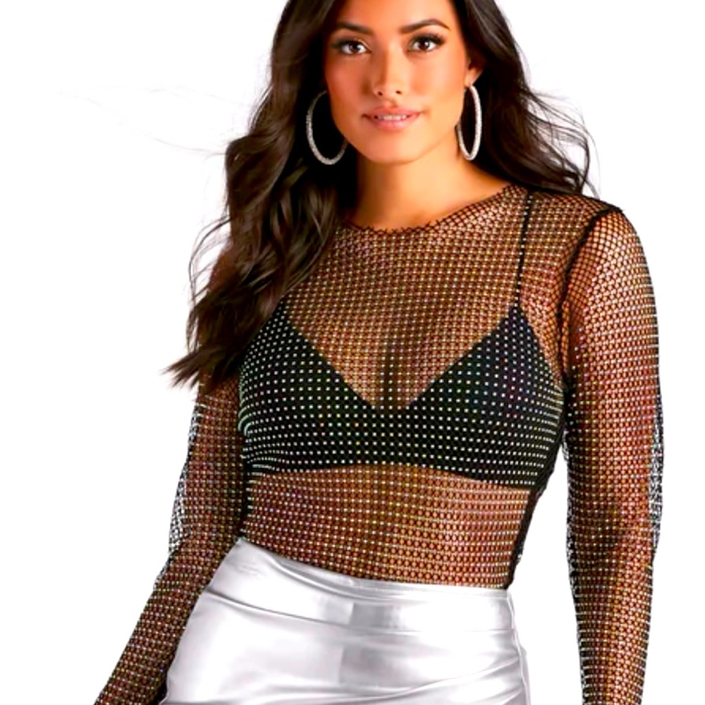 New with tags- Rhinestone Fishnet Crop Top